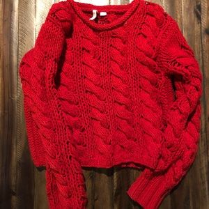 Red Chunky Knit Sweater | Aryn K
